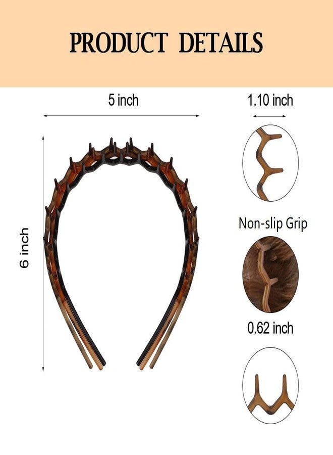 FASOTY Set of 3 Zig Zag Headbands Plastic Hair Bands Men Women Headbands Non Slip Sharks Tooth Hair Comb Headband 90s Wavy Headband with Teeth Black Brown Amber - Image 2
